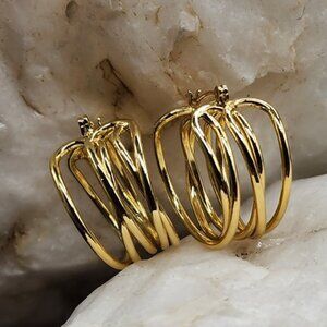 Rhodium/ 18 kt Gold Plated Hoops Earrings/Studs Contemporary Design